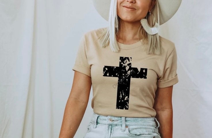 Distressed Cross Shirt, Shirt with Cross,  Faith Based Shirt, Shirts for Christian Women